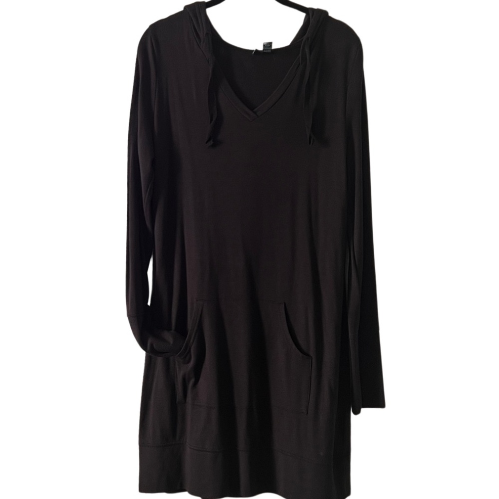 CYNTHIA ROWLEY Cozy Black Hooded Sweatshirt Dress Sz Medium
